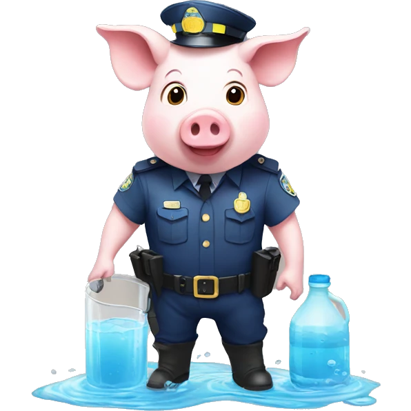 piggies in police outfit avoiding flying water jug emoji