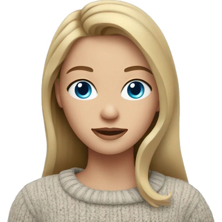 Blue eyed woman with long dark blonde hair in sweater emoji