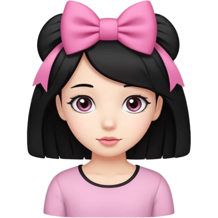 Girl with cute eyes and black hair and pink bow in her side of her hair emoji