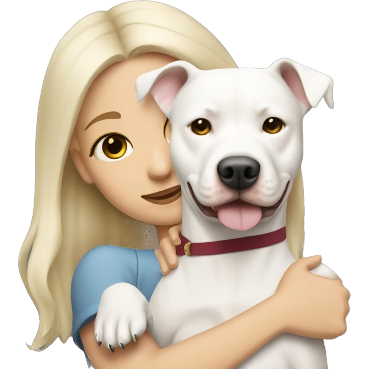 One ash blonde girl hugging white pitbull emoji