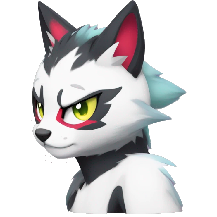 Anthro Dark Beautiful Colorful Shiny Edgy Cool Shy Grumpy FurSona Feline-Zangoose-Fakemon Emo Hair Vtuber Model emoji