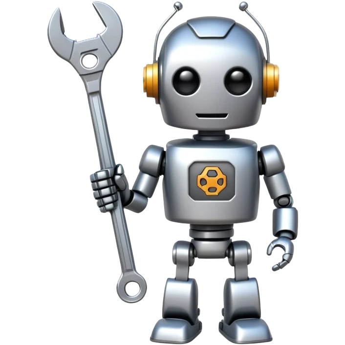 Toy robot holding a wrench emoji