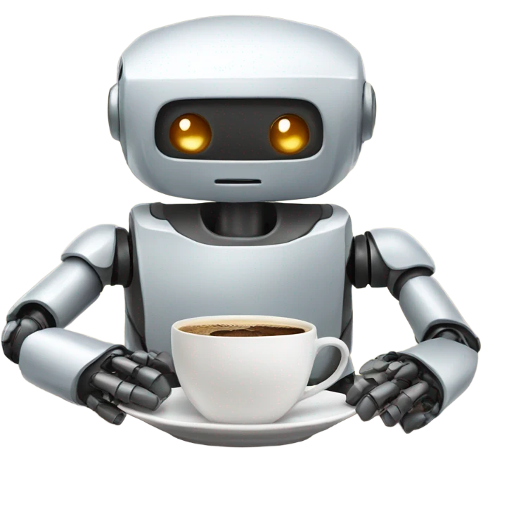 robot with a cup of coffee emoji