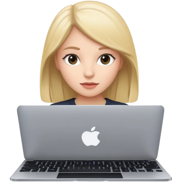 a girl using the mac book air with black  emoji