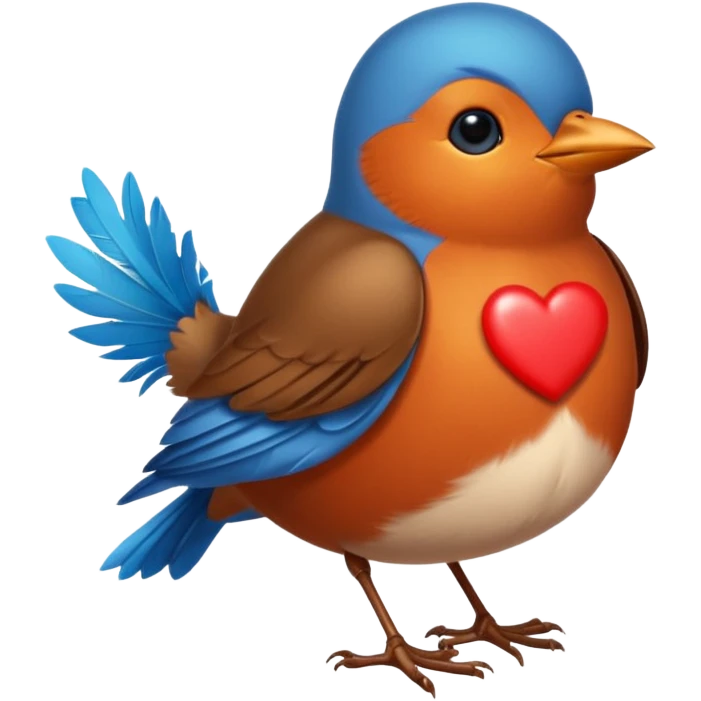Robin bird with blue love hearts emoji