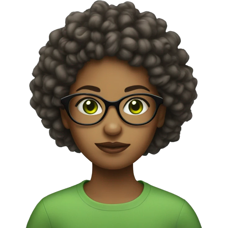 girl with mousy hair, glasses and green eye emoji