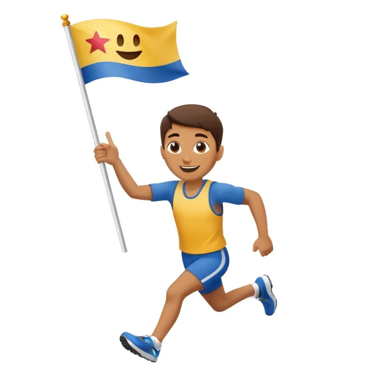 happy runner waving a flag that says 'emojiland' emoji