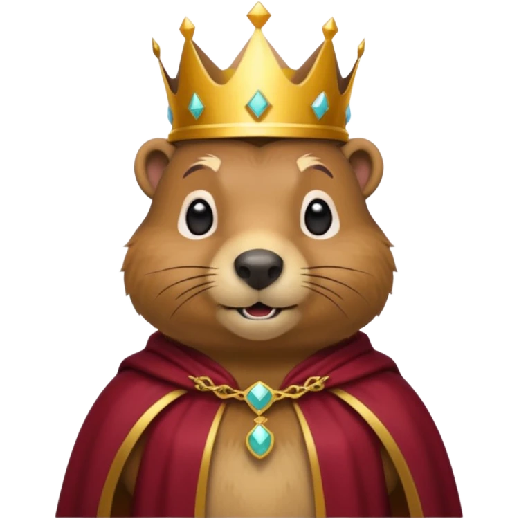 Groundhog wearing crown with a maroon cape with KPM in gold on the cape emoji