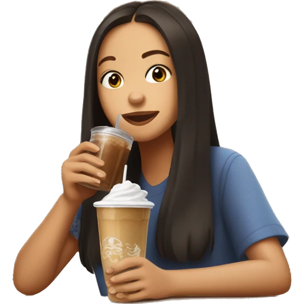 Olivia Rodrigo drinking an iced coffee emoji