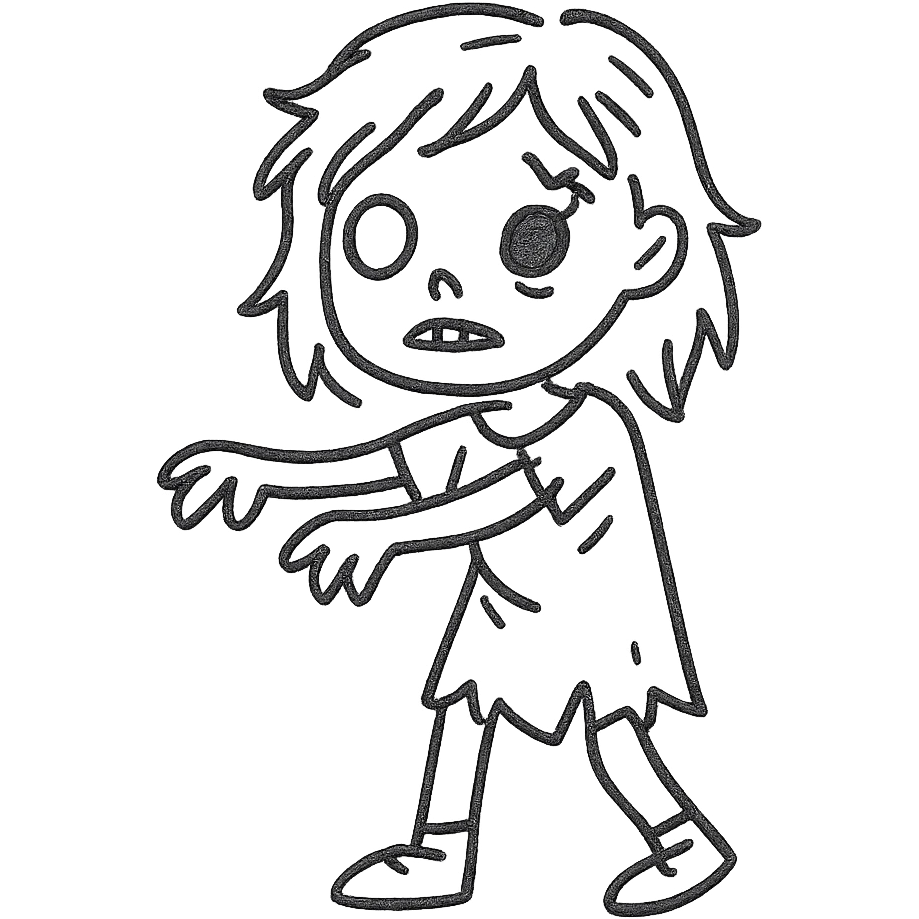 Zombie girl, hand-drawn style emoji