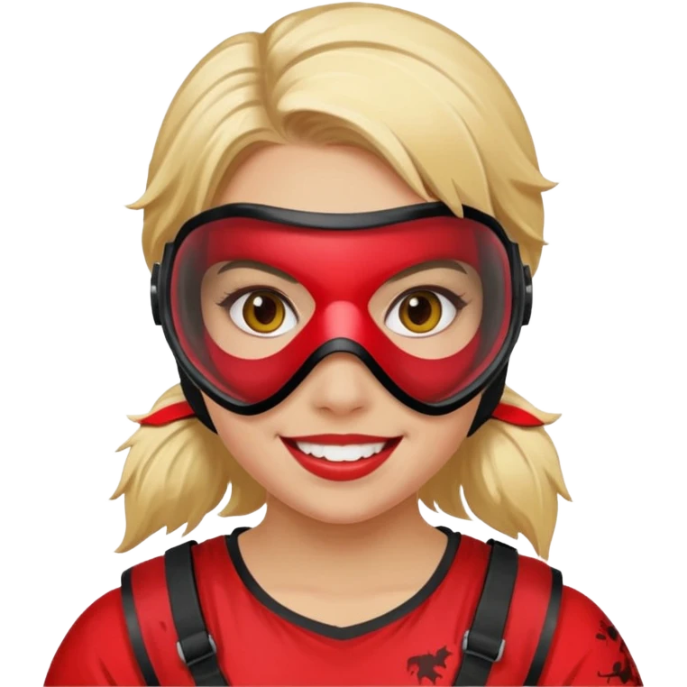 blond girl playing paintball with red paintball face mask emoji