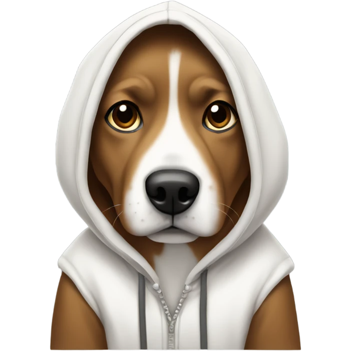 Brown and white dog wearing a hoodie  emoji