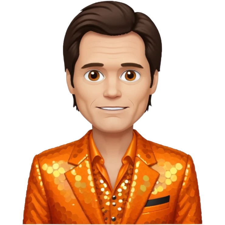 Jim Carrey with dark brown hair, orange sequin suit emoji