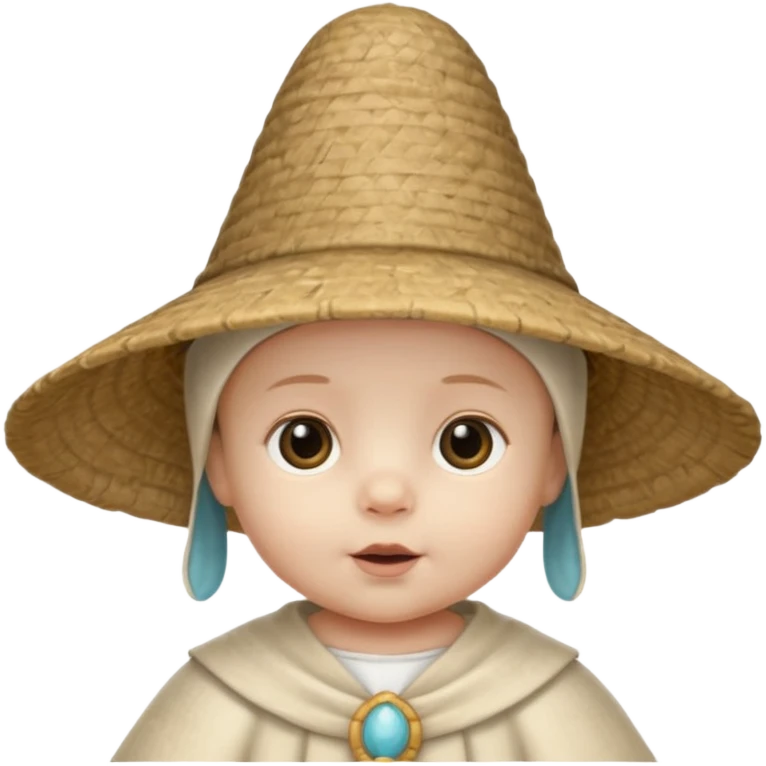 ancient latin baby conical hat, white, half body emoji