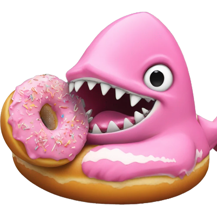 Pink shark eating donut emoji