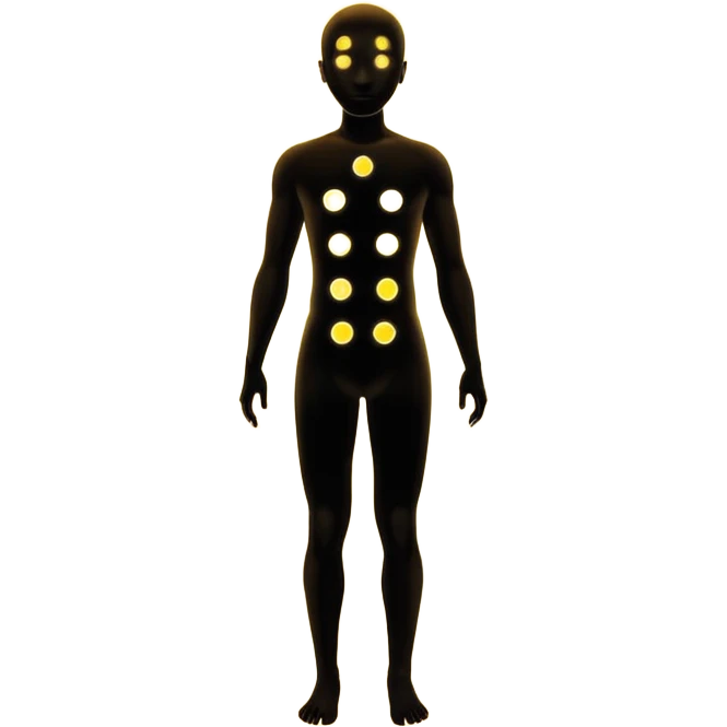 human silhouette with seven glowing dots along the body emoji