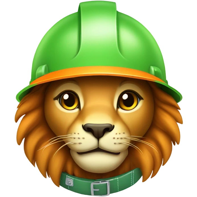 Cute Lion wear safety helmet as call center in green and orange theme  emoji