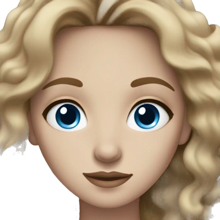 Face of a Women with dark blonde and wavy hair, blue and grey eyes, paler skin and freckles  emoji