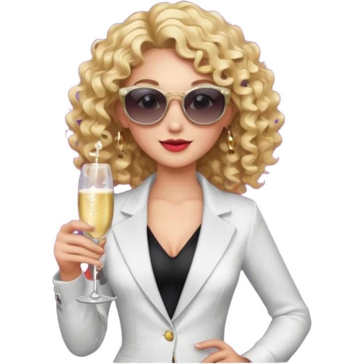 fancy blonde curly hair girl with sunglasses and night club outfits emoji