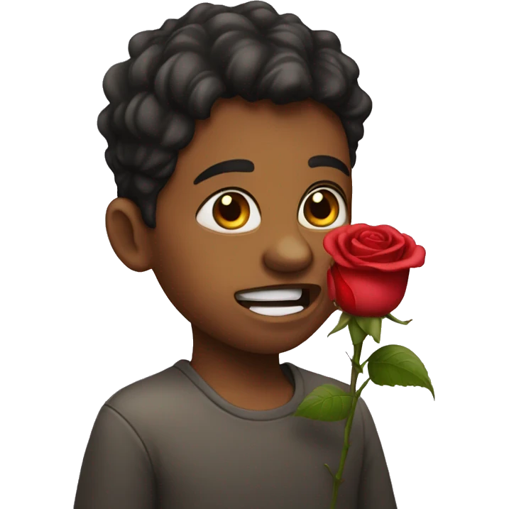 A boy with a rose in his mouth emoji