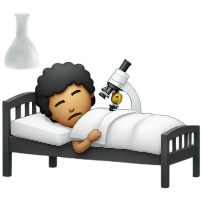 Sleepy Black hair man with microscope and pillow emoji