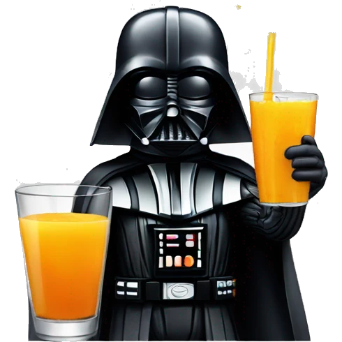 an emoji of darth vader with an orange juice emoji
