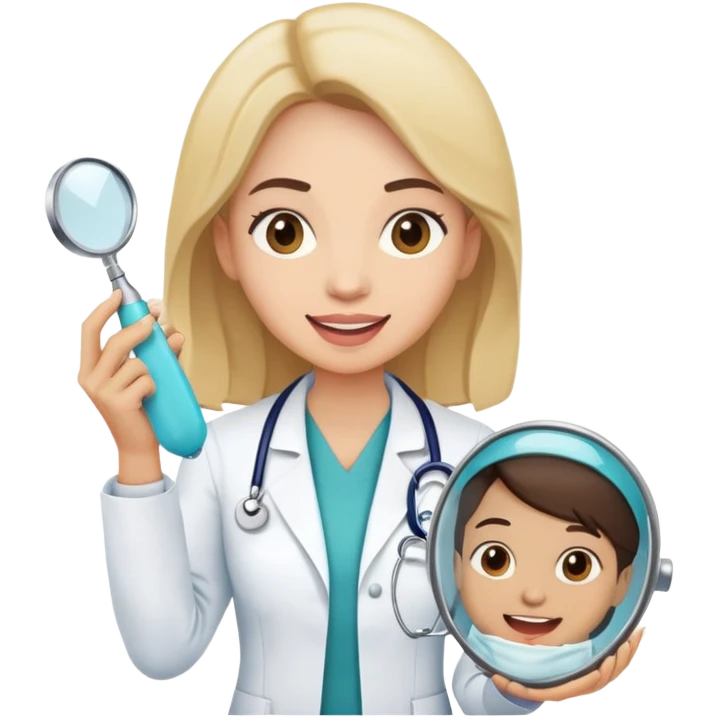 Dentista mujer con un explorador en la mano emoji