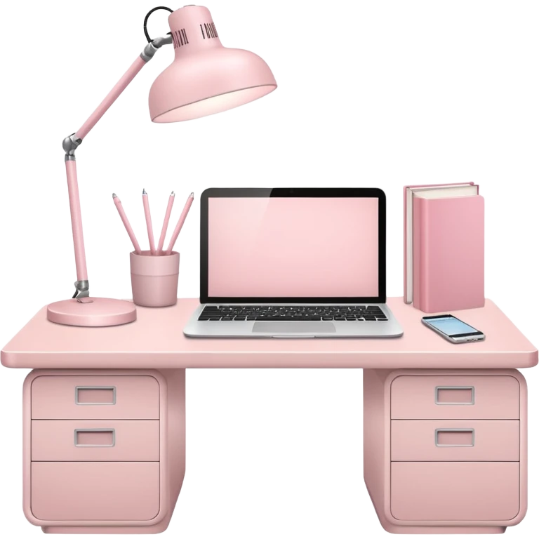 Pale Pink  Large office Workstation desk-Light Pale Pink book-Light Pale Pink wide desk lamp-Light Pale Pink one lap top emoji