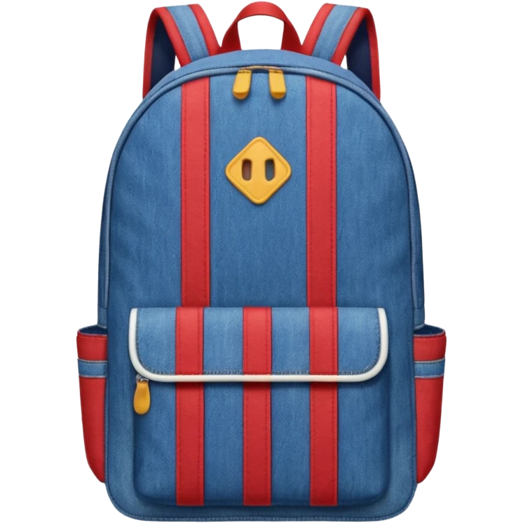  blue denim backpack with red, white, and navy stripes, similar to a Tommy Jeans design. Minimalistic, cartoon-like, front-facing."
 emoji