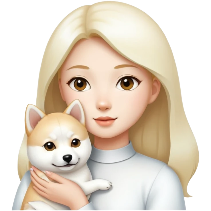 A beautiful girl holding a white Shiba Inu emoji
