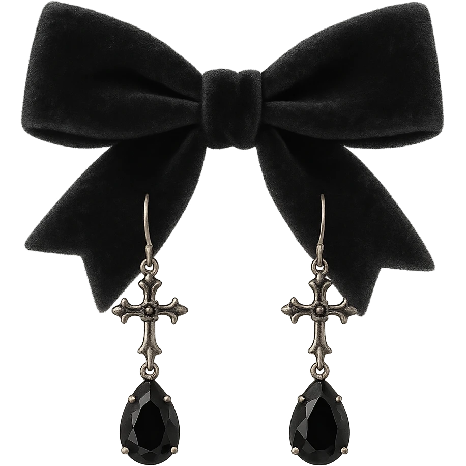 goth earrings, black velvet bow, romantic gothic, soft texture emoji