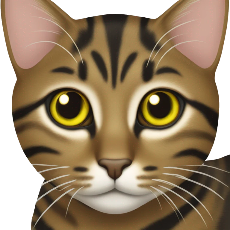 brown tabby cat with black stripes and yellow-green eyes emoji