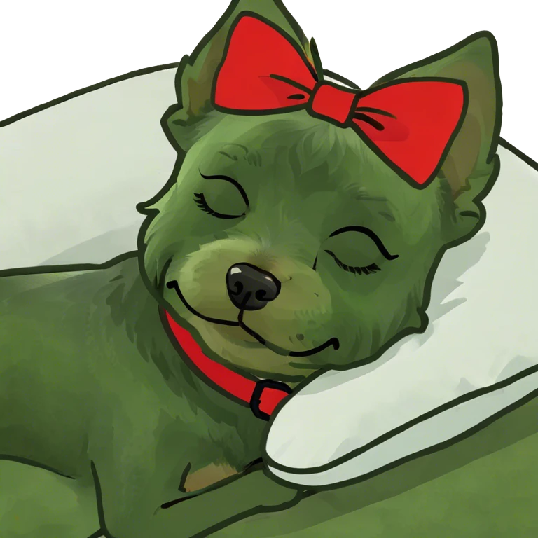 Mini yorkie terrier black and tan sleeping in a bed emoji