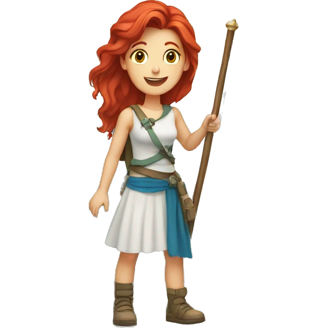 a red hair female holding greek flag on mountain summit  emoji