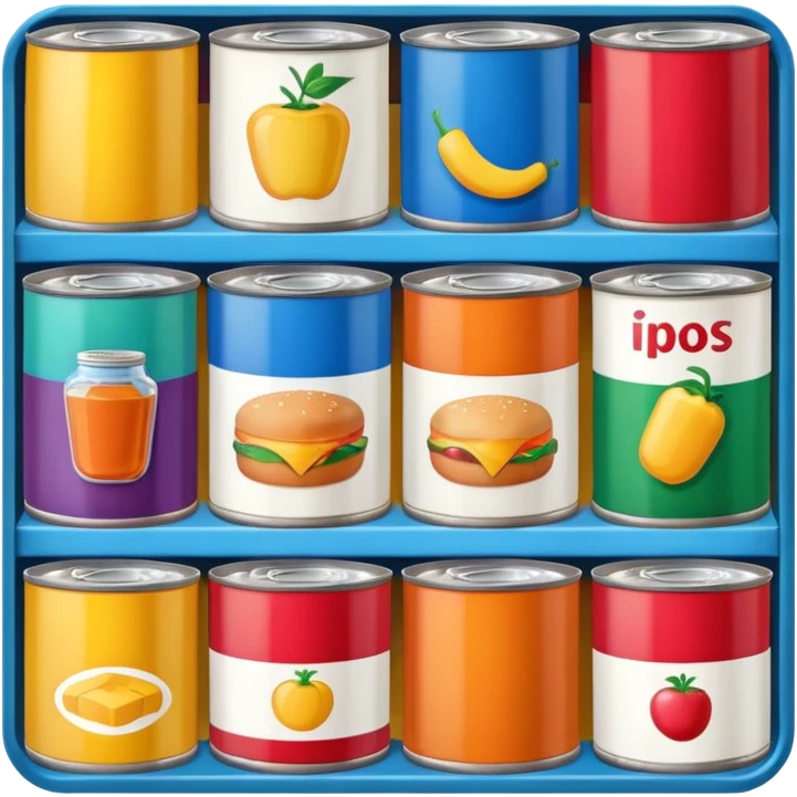a box labeled food filled with canned food emoji