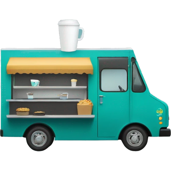 Black food truck with teal to go coffee cup on side  emoji