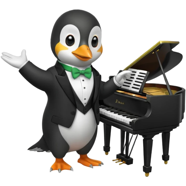 Green penguin playing piano emoji