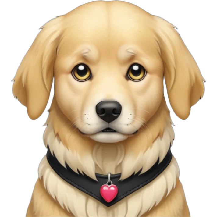 Sad golden retriever dog, depressed, emo, wearing goth accessories emoji