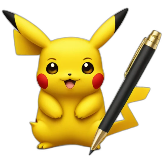 pikachu with a pen emoji