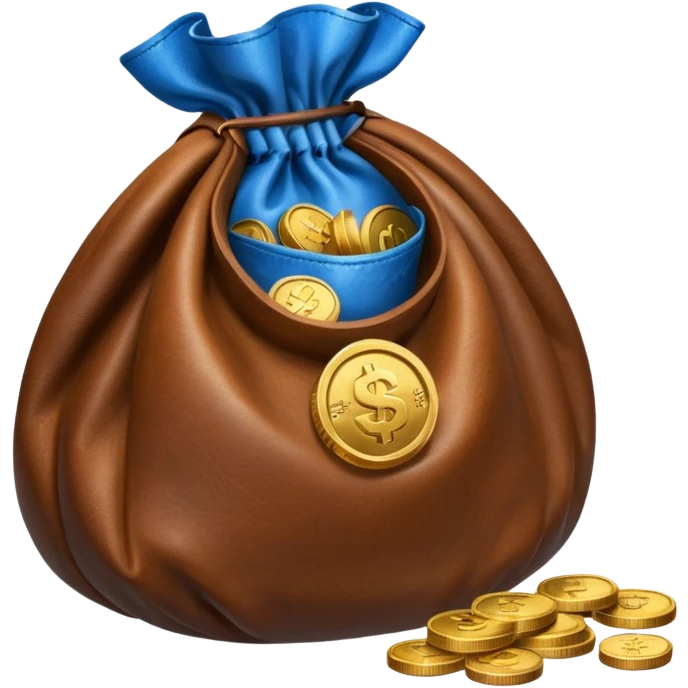 blue coins inside an opened brown money bag  emoji