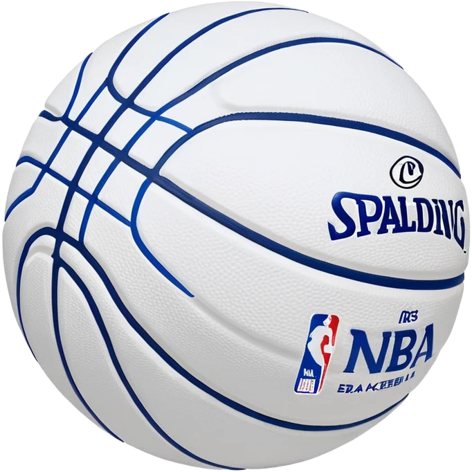Minimalist blue and white Spalding basketball with NBA logo, blue with black lines, iOS emoji style emoji