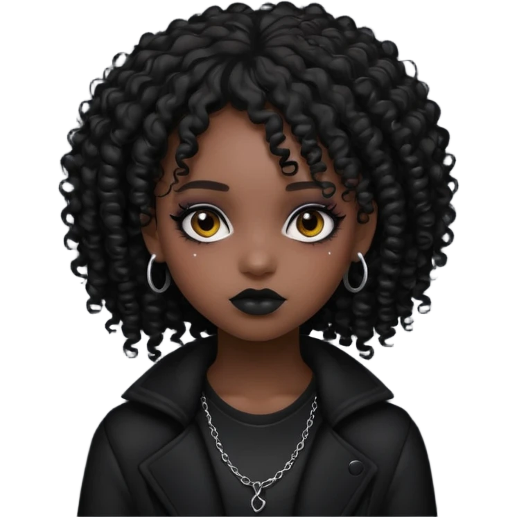 black girl with curly hair, emo makeup and clothes emoji