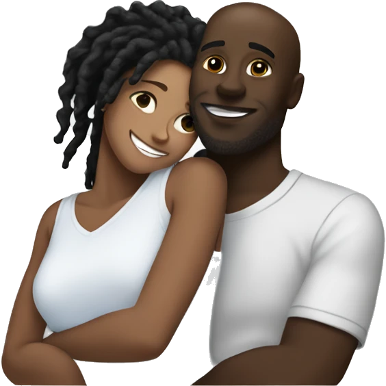 Black man with dreads cuddling with white girl with curly hair emoji
