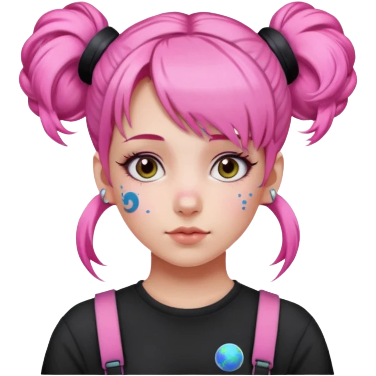 Tattooed girl with space buns and side bang add pink hair emoji