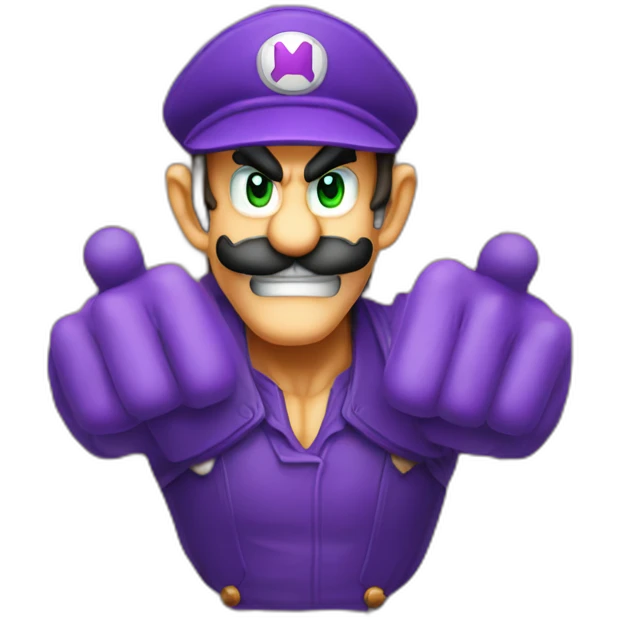 Waluigi (Nintendo) t posing on t shaped wood emoji
