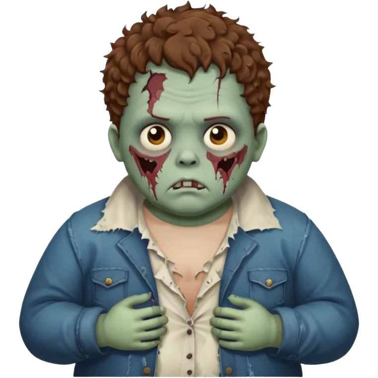 a zombie boy with brown curly hair and a fat double chin emoji