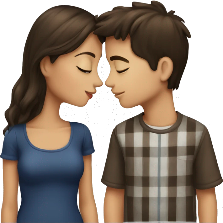 brunette girl and brunette boy kissing  emoji