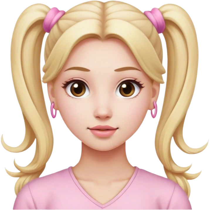 Beautiful woman with long blonde ponytails wearing light pink emoji