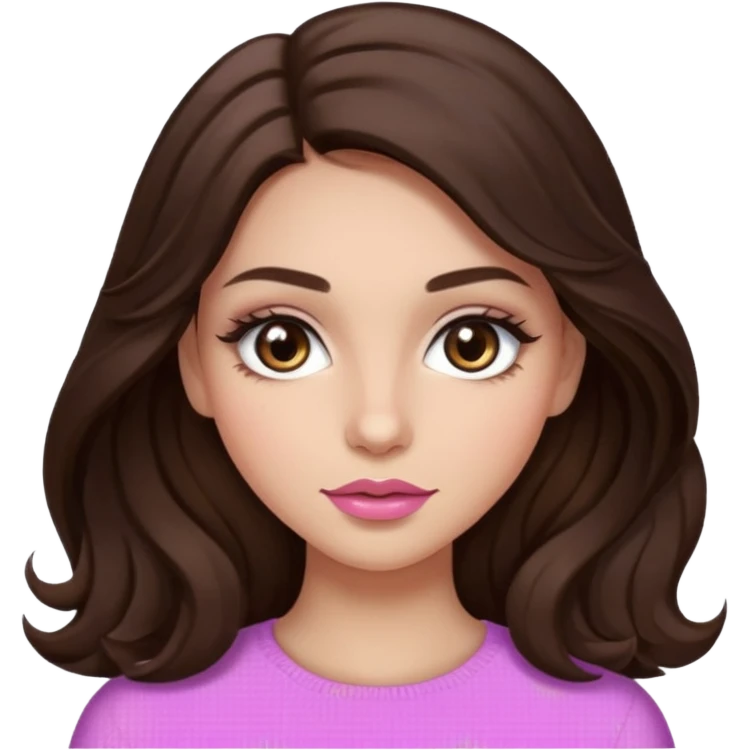 girl with wavy long dark brown hair, brown eyes, light to medium complexion, long lashes, almond shaped eyes, light pink lipstick emoji