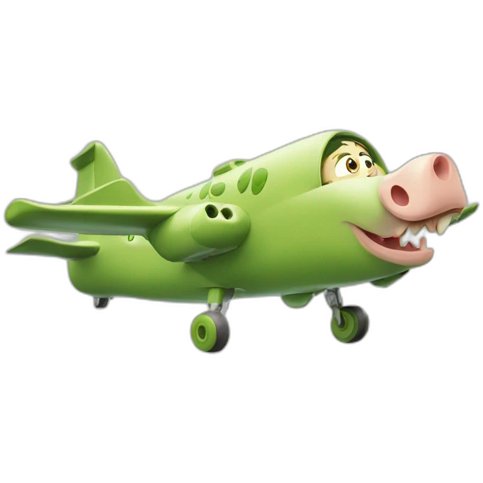 Cochon sur avion avec une tête de crocodile emoji
